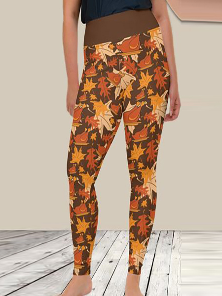 

Jersey Leaf Casual Leggings, Multicolor, leggings