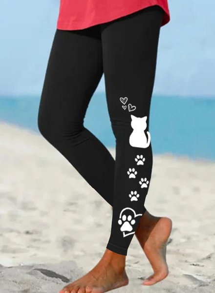 

Women Funny Love Dog Paws Cat Simple Cat Leggings, Black, Leggings