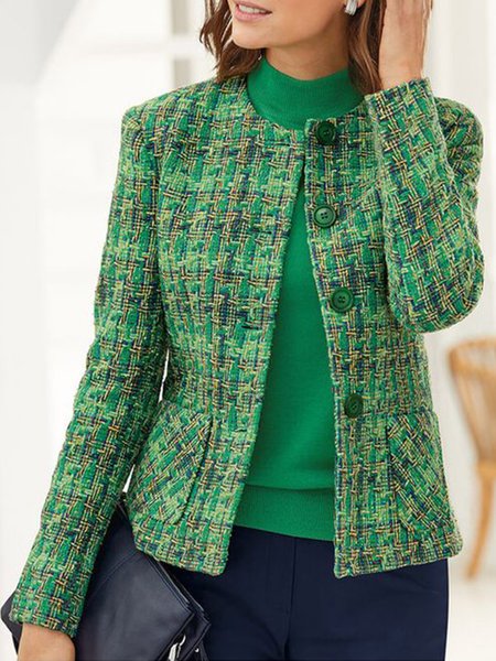

Elegant Plain Crew Neck Pockets Regular Fit Jacket, Green, Jackets
