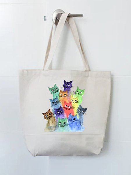 

Cute Cat Graphic Shopping Tote, White, Bags