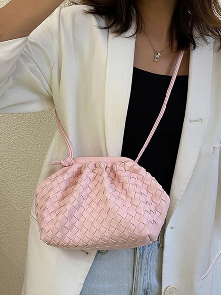 

Braided Cloud Bag Crinkled Shoulder Crossbody Bag, Pink, Bags