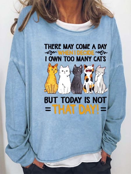 

Women Own Too Many Cats Animals Casual Cat Loose Sweatshirt, Light blue, Hoodies&Sweatshirts