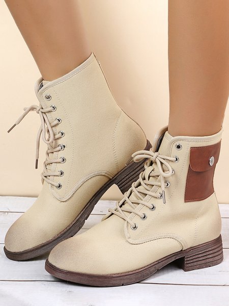 

Leather Small Pocket Paneled Canvas Casual Booties, Off white, Boots