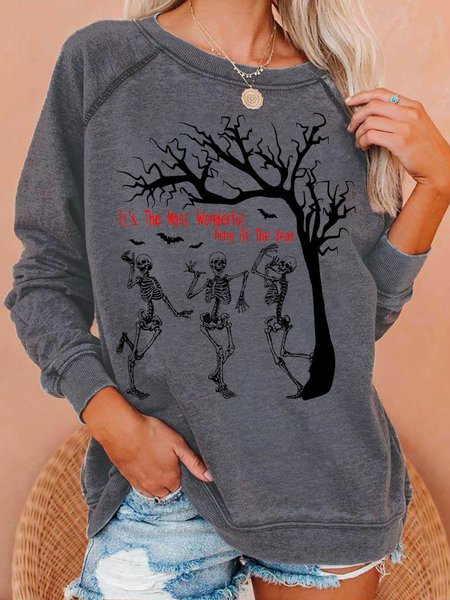 

Womens It's the most wonderful time of the year dancing skeleton halloween Letters Casual Sweatshirt, Gray, Hoodies&Sweatshirts