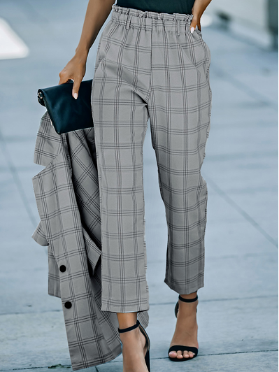 

Plaid Casual Cotton-Blend Fashion Pants, Gray, Pants