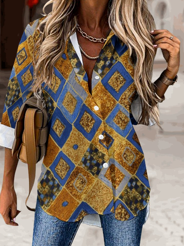 

Womens Vintage Art Print Blouse, As picture, Blouses
