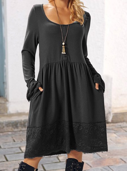 

Casual Regular Fit Crew Neck Dresses, Gray, Mini Dresses