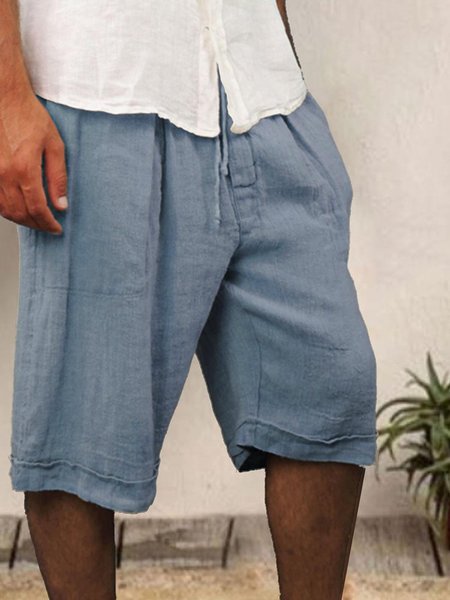 

Mens Cotton Linen Hawaiian Casual Shorts, Blue, Men's shorts
