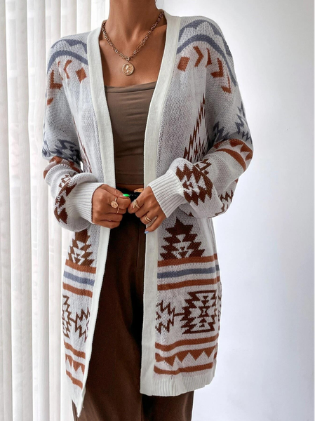 

Ethnic Geo Pattern Drop Shoulder Cardigan, Multicolor, Sweaters