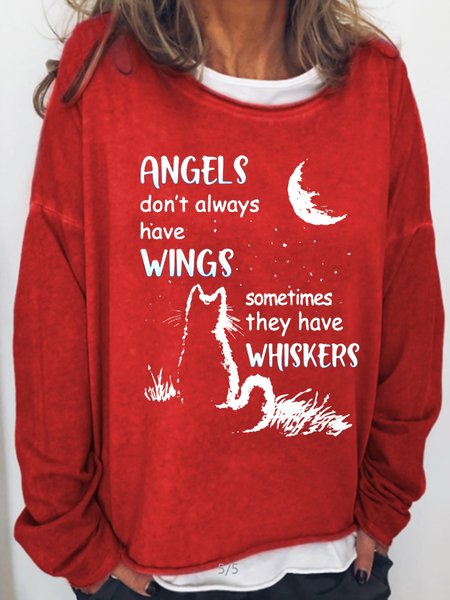 

Womens Cat Lover Letters Crew Neck Casual Sweatshirts, Red, Hoodies&Sweatshirts