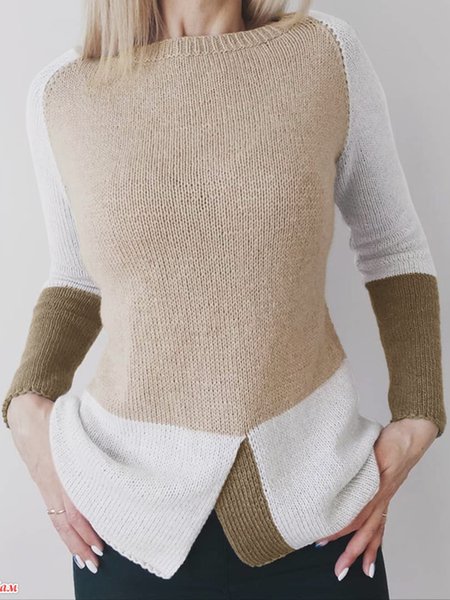 

Crew Neck Color Block Sweater, Khaki, Sweaters