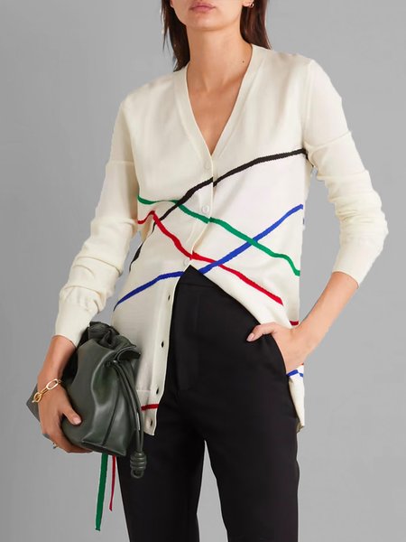 

Color Block Urban V Neck Sweater Cardigan, Off white, Cardigans