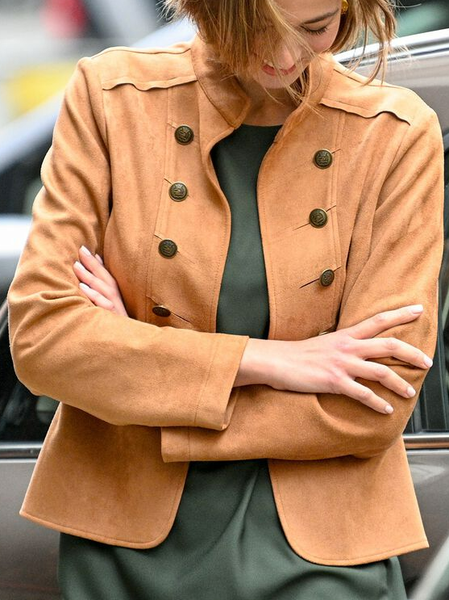

Stand Collar Regular Fit Plain Jacket, Khaki, Jackets