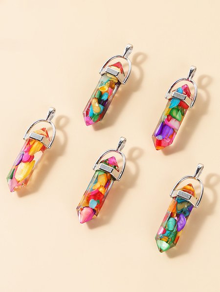 Natural Crystal Gravel Hexagon Pendant DIY Jewelry Necklace Accessories, Multicolor, Necklaces