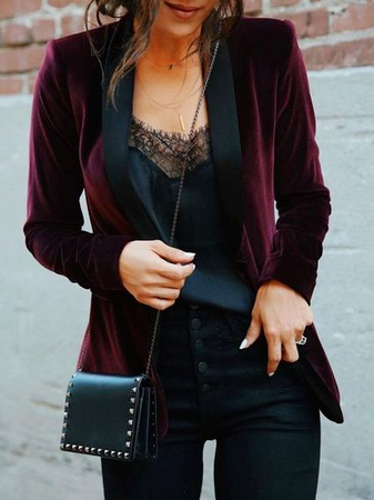 

Velvet Casual Loose Plain Coat, Red, Blazers