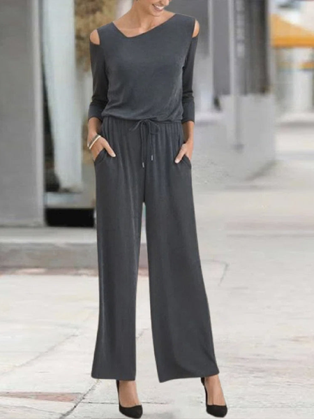 

Plain Asymmetrical Regular Fit Casual Two Piece Sets, Gray, Suit Set