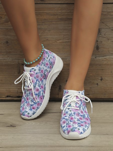 

Rose Print Flyknit Sneakers, As picture, Sneakers