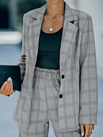 

Loose Geometric Casual Blazer, Gray, Outerwear