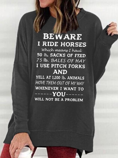 

Women I Ride Horse Text Letters Cotton Hoodie Sweatshirts, Deep gray, Hoodies&Sweatshirts