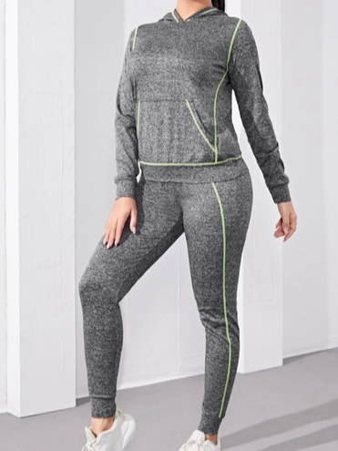 

Heather Gray Contrast Stitch Sports Hoodie & Pants, Deep gray, Suit Set