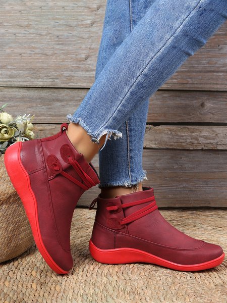 

Soft Elastic Strap Casual Ankle Boots, Red, Boots