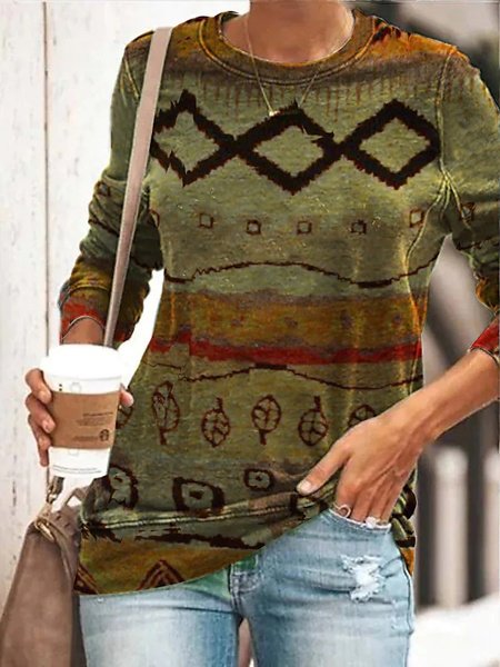 

Loose Crew Neck Ethnic Sweatshirt, Multicolor, Sweatshirts & Hoodies