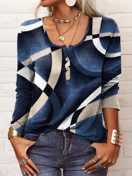

Regular Fit Geometric Crew Neck Tops, Multicolor, T-Shirts