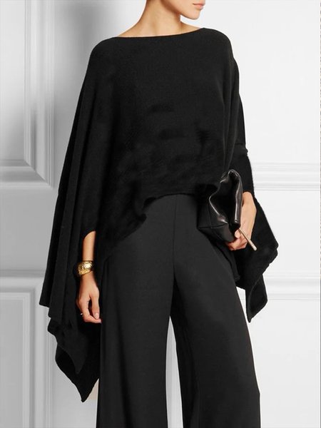 

Casual Daily Crew Neck Loose Irregular Plain Top, Black, Tops
