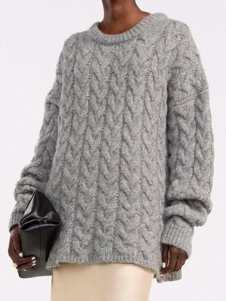 

Daily Crew Neck Long sleeve Plain Regular Fit Sweater, Gray, Sweaters