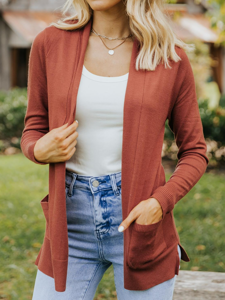 

Casual Everyday Basic Rust Open Front Cardigan, Orange red, Sweaters