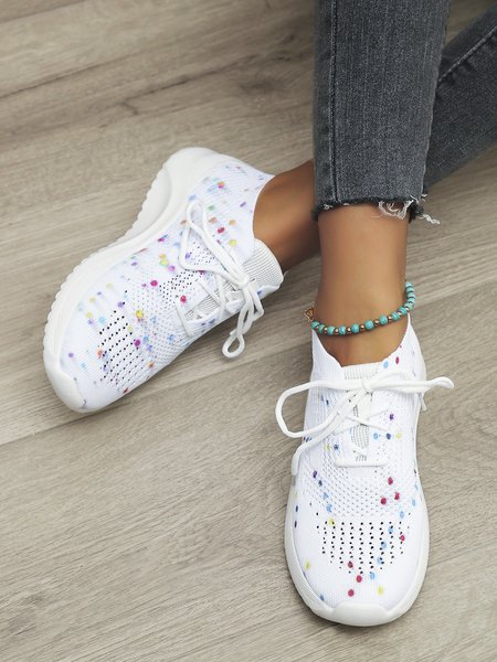 

Multicolored Polka Dot Print White Flyknit Sneakers, Sneakers