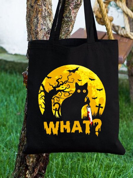 Black cat found assassinating on Halloween Shopping Tote, Bags