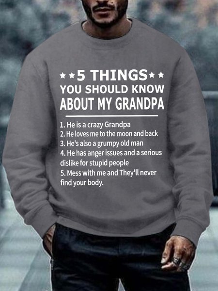 

Men 5 Things Know About Grandpa Old Man Crew Neck Regular Fit Casual Sweatshirt, Gray, Hoodies&Sweatshirts
