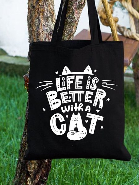 

Funny Sentences With Cat Images Shopping Tote, Black, Bags