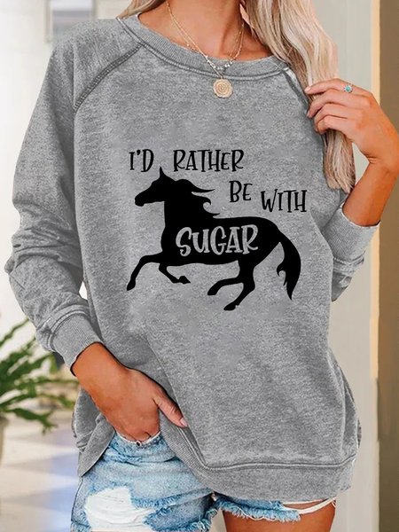 Women I'd Rather Be With My Horse Loose Sweatshirt, Gray, Hoodies&Sweatshirts
