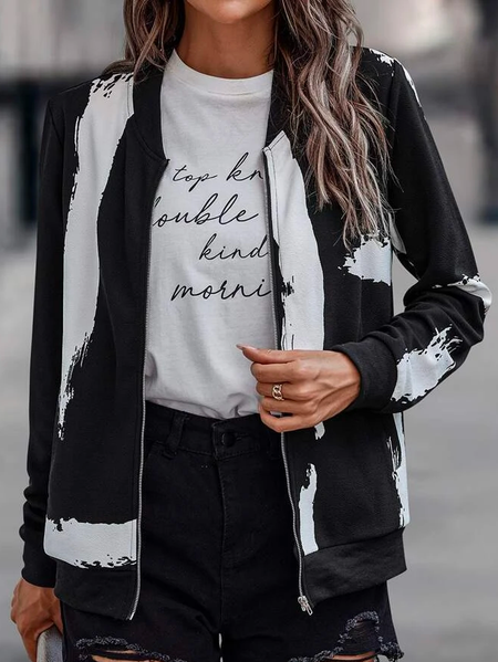 

Casual Geometric Regular Fit Jacket, Black, Jackets