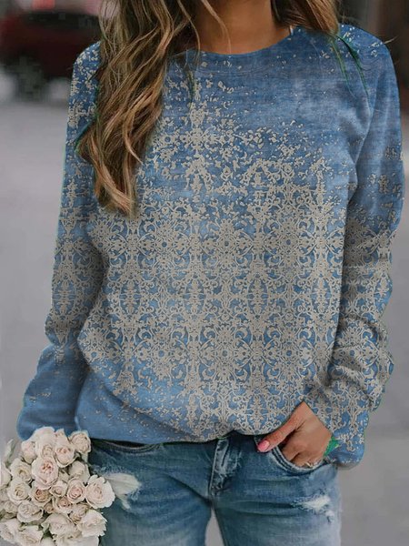 

Casual Regular Fit Crew Neck Ethnic Sweatshirt, Blue, Sweatshirts & Hoodies