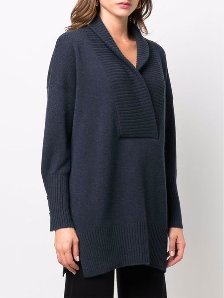 

Daily Long sleeve Simple Shawl Collar Sweater, Purplish blue, Sweaters