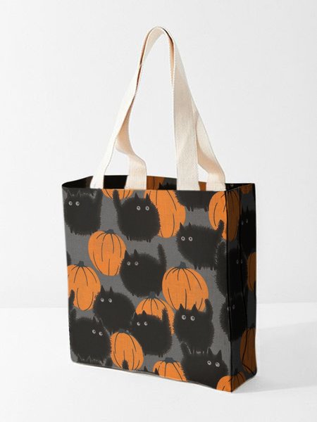 

Happy halloween black cat with grimace pumpkin shopping totes, As picture, Bags