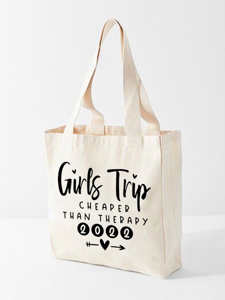 

New Year Top Girls Trip 2022 Family Text Letter Shopping Tote, White, Bags