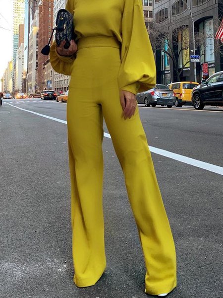 

Urban Simple Plain Fashion Straight Pants, Yellow, Pants