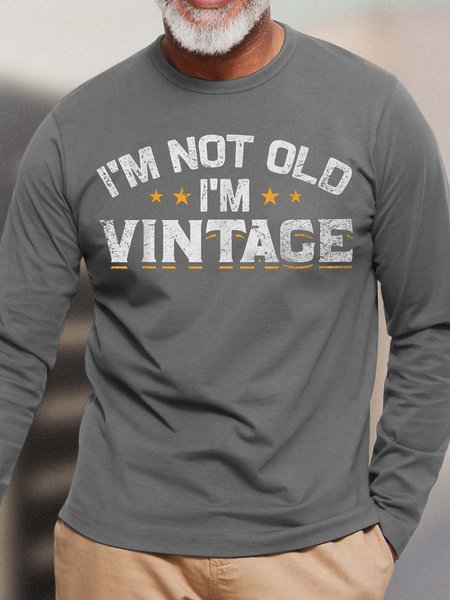 

Men Not Old I’m Vintage Letters Cotton T-Shirt, Gray, Long Sleeves