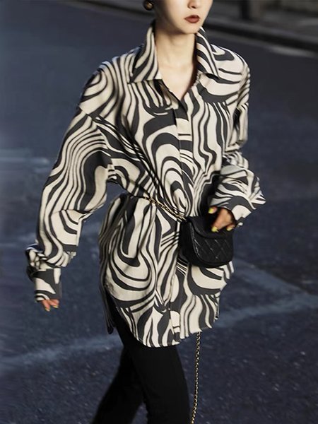 

Urban Loose Abstract Long Sleeve Blouse, Black, Blouses and Shirts