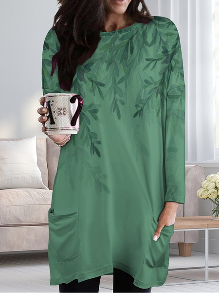 

Women Gradient Floral Leaves Casual Loose Floral Dress, Green, Dresses