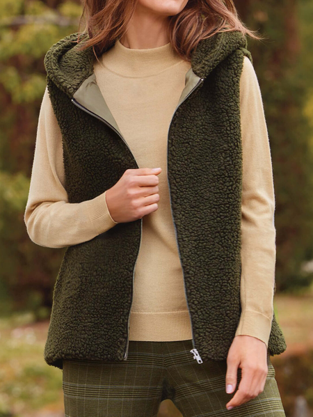 

Casual Regular Fit Plain Teddy Velvet Hoodie Jacket, Green, Outerwear