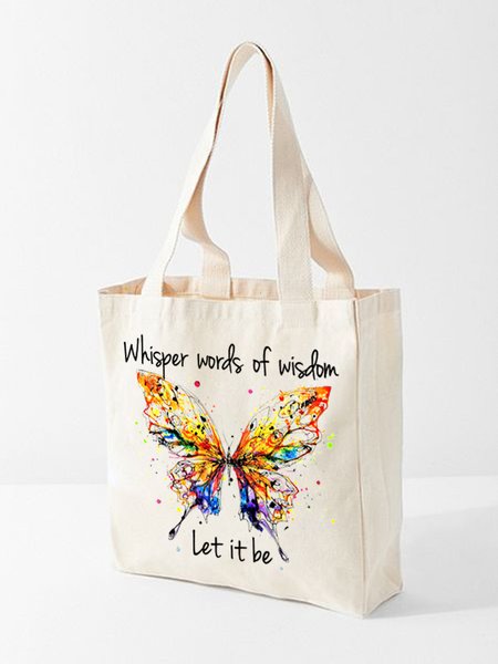 

Colorful Butterfly Print Shopping Tote, White, Bags