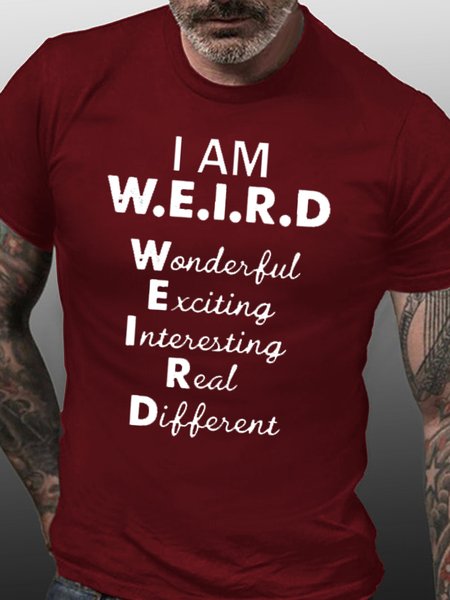 Mens I Am W.E.I.R.D Casual Cotton T-Shirt, Red, T-shirts