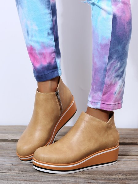 

Simple Plain Wedge Ankle Boots, Khaki, Boots