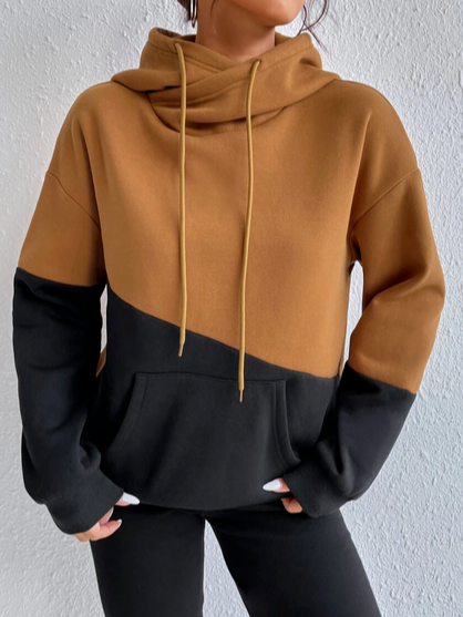 

Colorblock Kangaroo Pocket Drawstring Hoodie, As picture, Hoodies & Sweatshirts