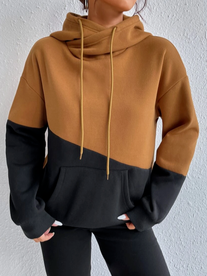 

Colorblock Kangaroo Pocket Drawstring Hoodie, As picture, Sweatshirts & Hoodies